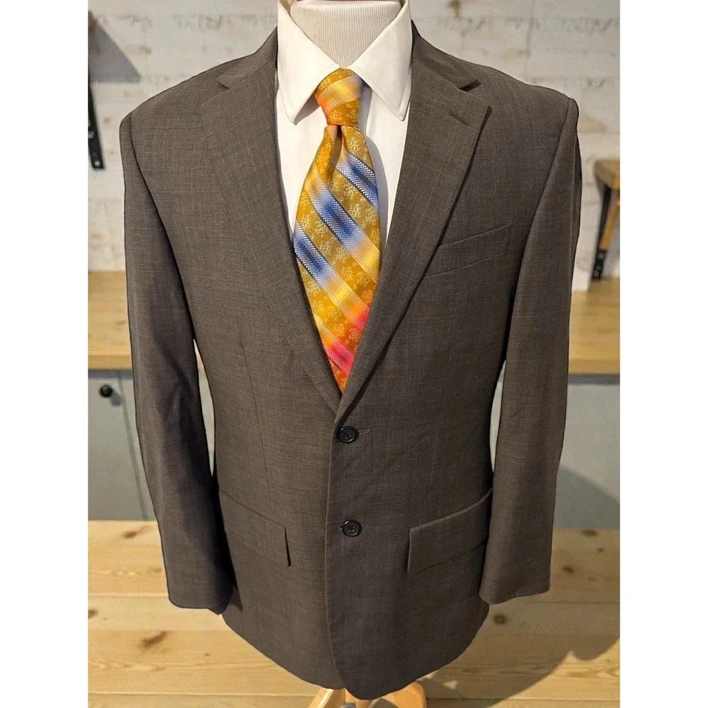 Nautica Mens 100% Wool Blazer Sz 40R Gray Plaid Sport Coat Jacket